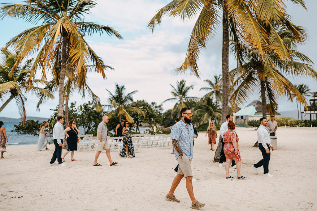 guest leaving beach wedding in usvi