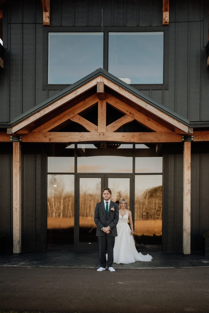 First look at Ivy Black Wedding venue with Bride and Groom