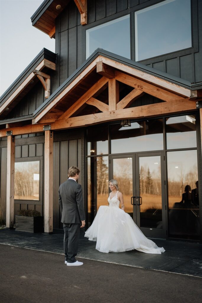 First look at Ivy Black Wedding venue with Bride and Groom