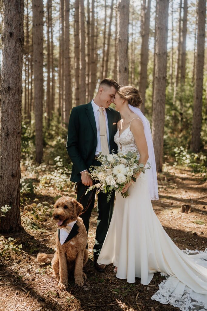 Minneapolis wedding photographer and videographer shoot bride and groom first look photos at pinewood