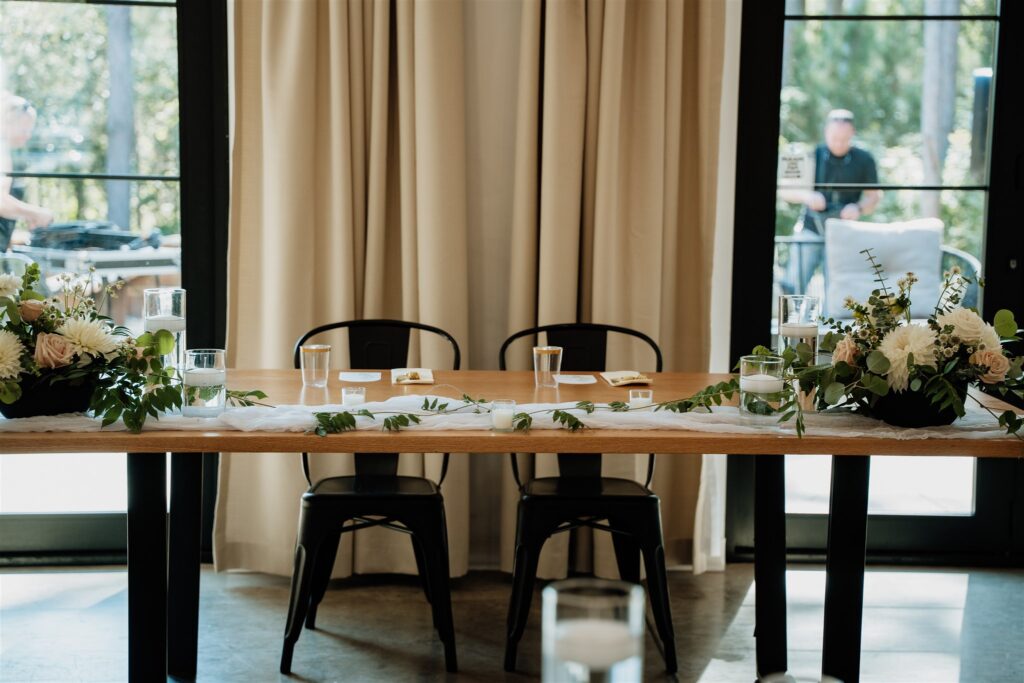 sweetheart table during wedding at pinewood